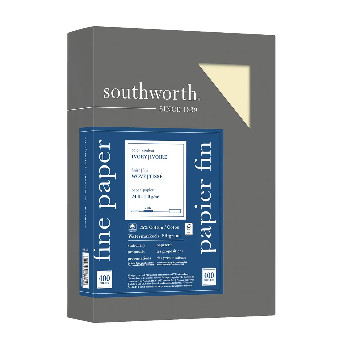 Southworth 25% Cotton Business Paper 8.5 in x 11 in | Ivory, 500 Sheets, 24 lb/90 GSM, Wove Finish - main product image