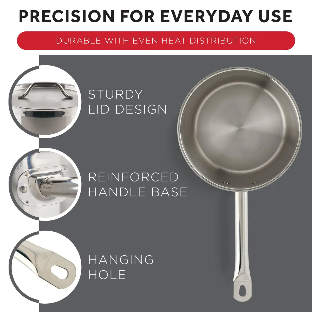 Winco 2 qt Stainless Steel Sauce Pan with Lid and Cover | Heavy-Duty Tri-Ply Construction (70-120 chars) - view 5