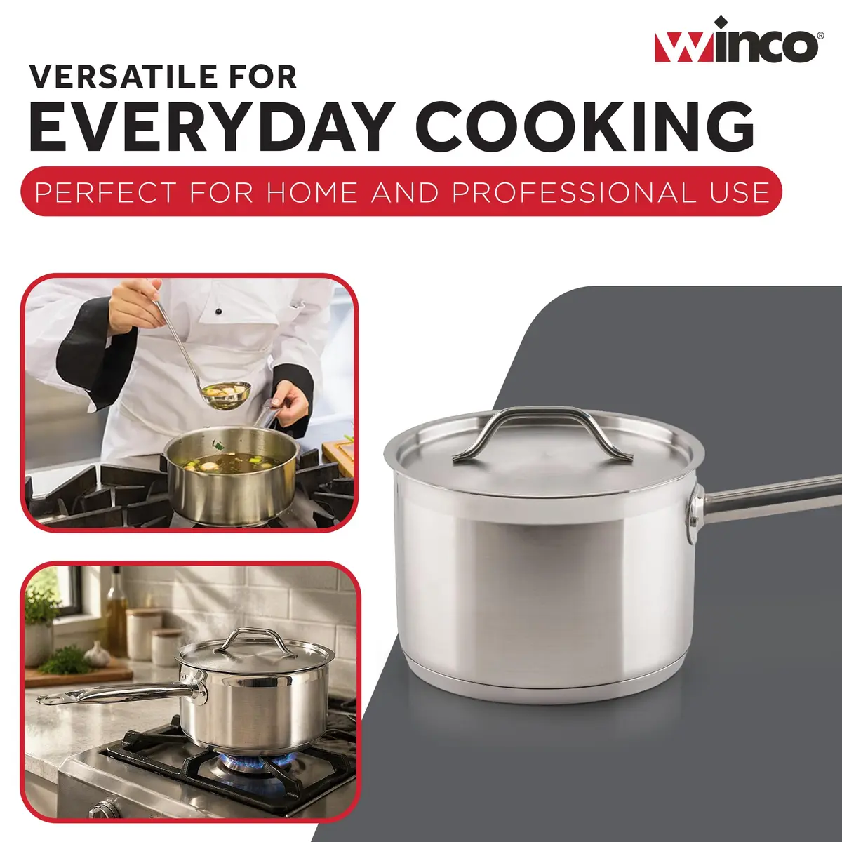 Winco 2 qt Stainless Steel Sauce Pan with Lid and Cover | Heavy-Duty Tri-Ply Construction (70-120 chars) - view 6