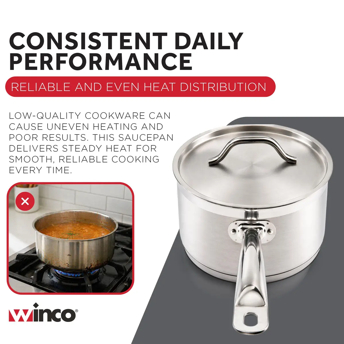 Winco 2 qt Stainless Steel Sauce Pan with Lid and Cover | Heavy-Duty Tri-Ply Construction (70-120 chars) - view 7
