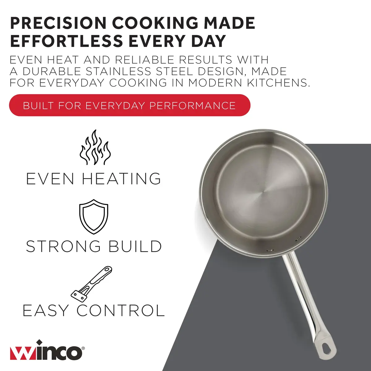 Winco 2 qt Stainless Steel Sauce Pan with Lid and Cover | Heavy-Duty Tri-Ply Construction (70-120 chars) - view 3