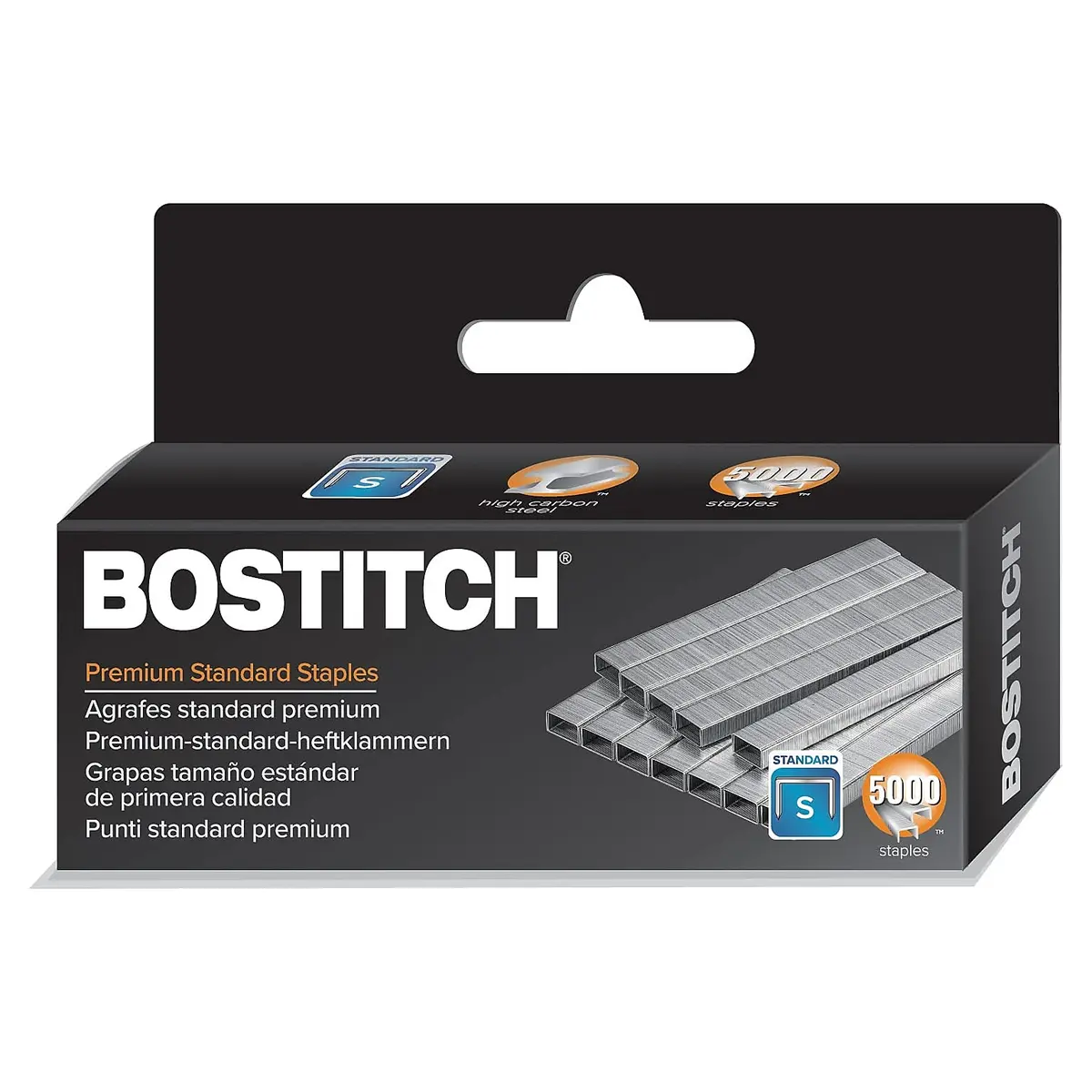 Bostitch Office Premium Staples for Jam-Free Stapling, 0.25 Inch, Full Strip, 5,000 Staples/Box | Sharp, High Carbon Steel - main product image