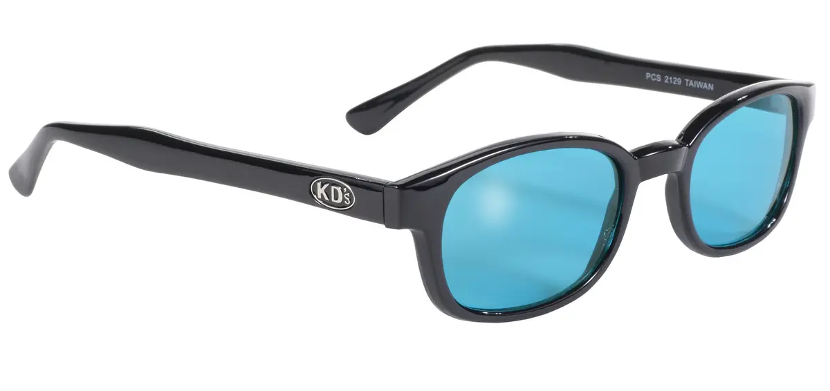 Pacific Coast Original KD's Biker Sunglasses Black Frame/Turquoise Lens | Wrap-Around UV Protection - main product image