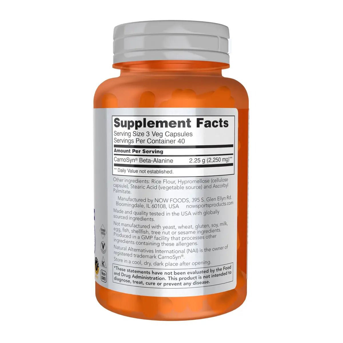 NOW Sports Beta-Alanine 750 mg | Delays Muscle Fatigue & Boosts Endurance, 120 Veg Caps - view 2