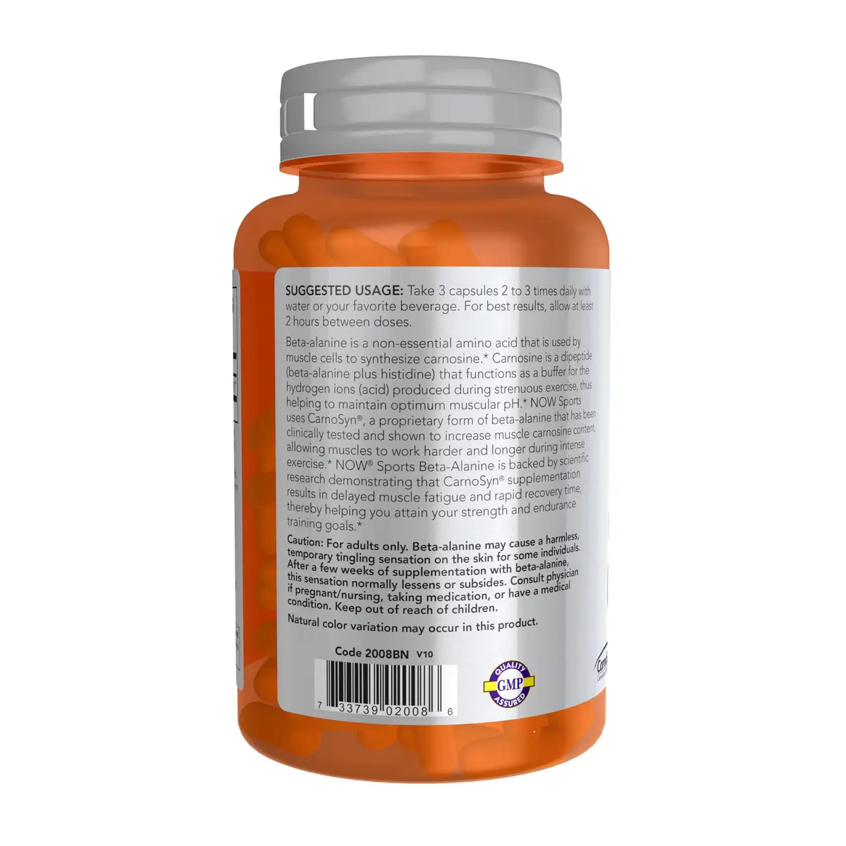 NOW Sports Beta-Alanine 750 mg | Delays Muscle Fatigue & Boosts Endurance, 120 Veg Caps - view 3