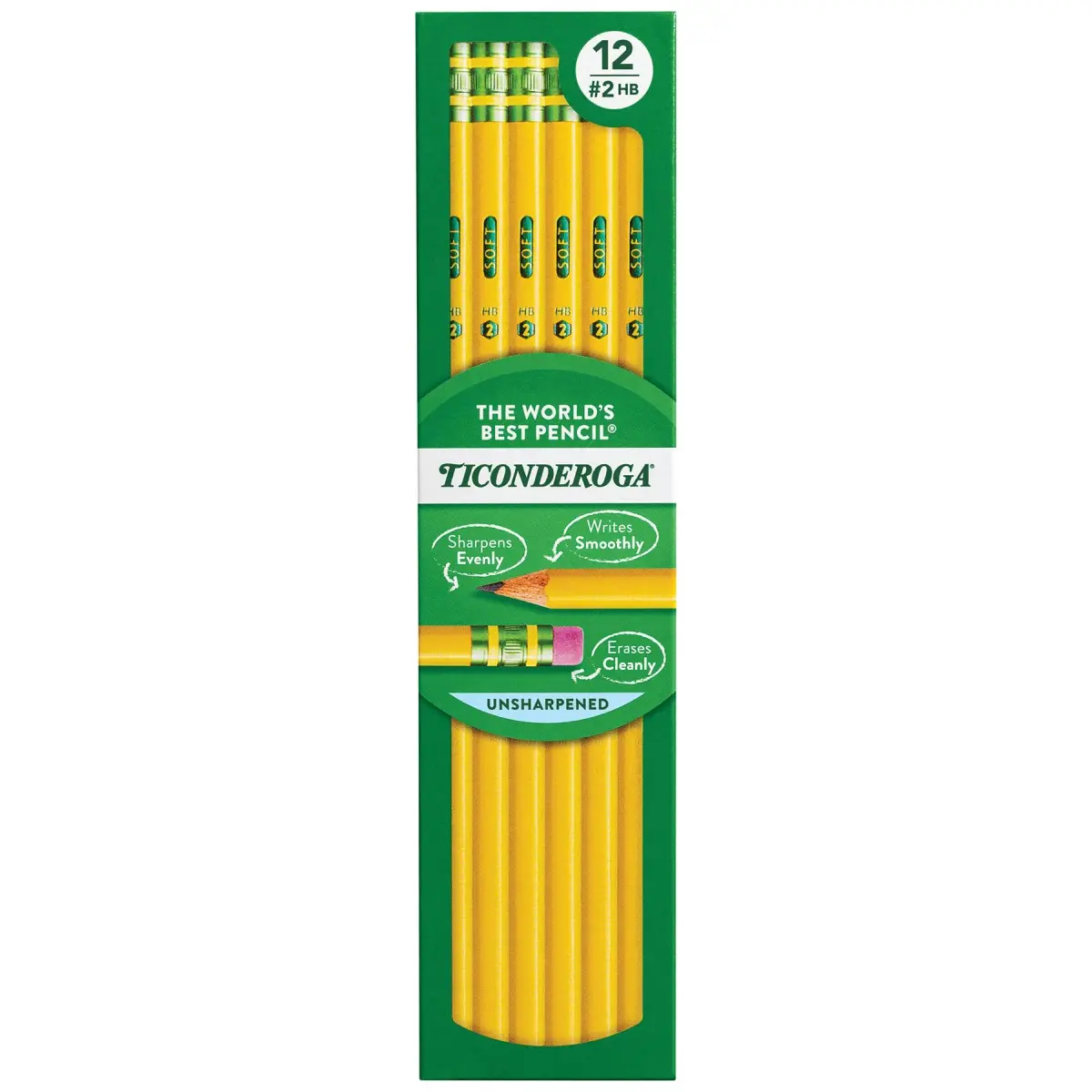 Ticonderoga Wood-Cased Pencils, Unsharpened, #2 HB Soft, Yellow, 12 Count | Smooth Graphite for Students & Office - main product image