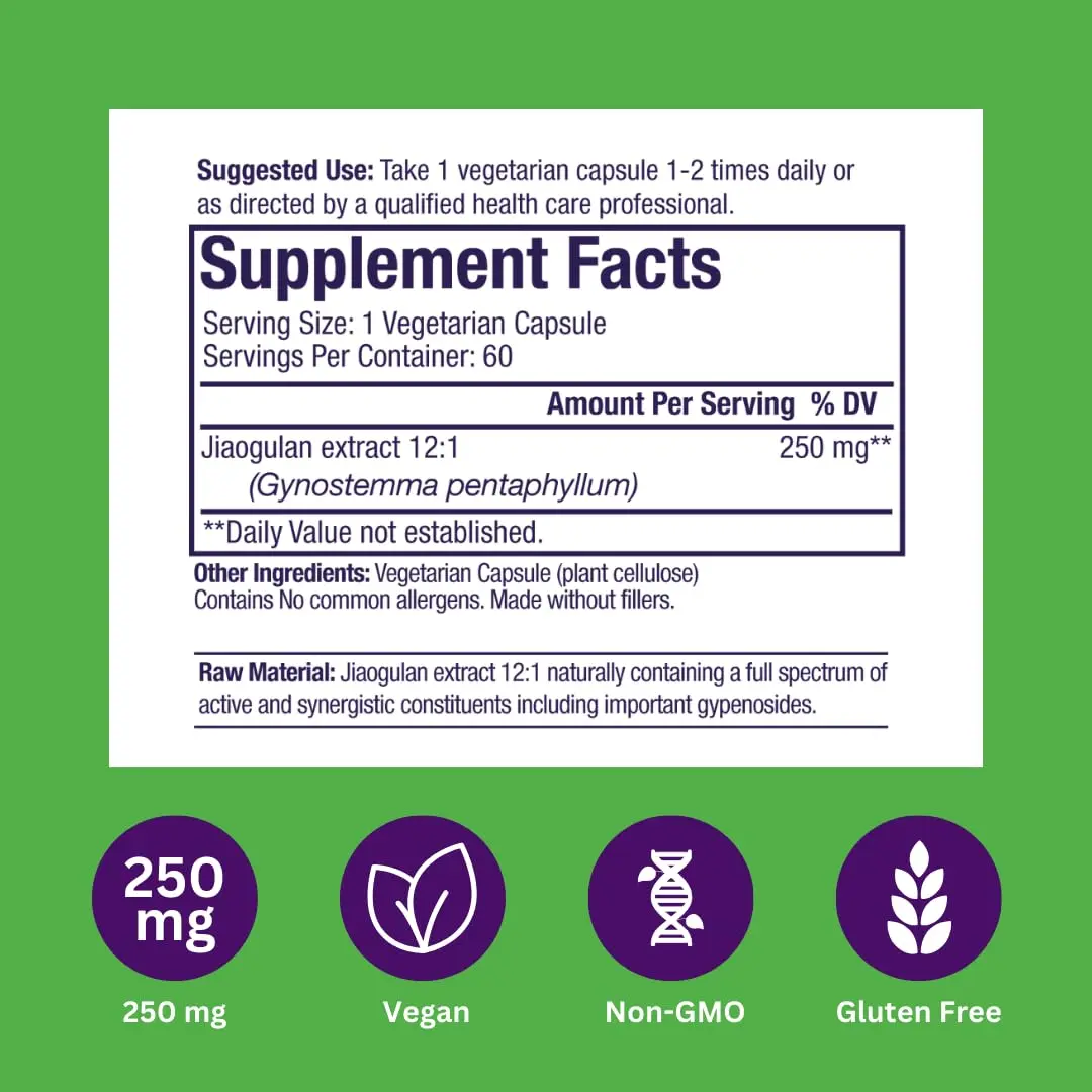 Paradise Herbs Jiaogulan Active Whole Spectrum 60 Caps | Adaptogenic Herb for Vitality & Longevity - view 6