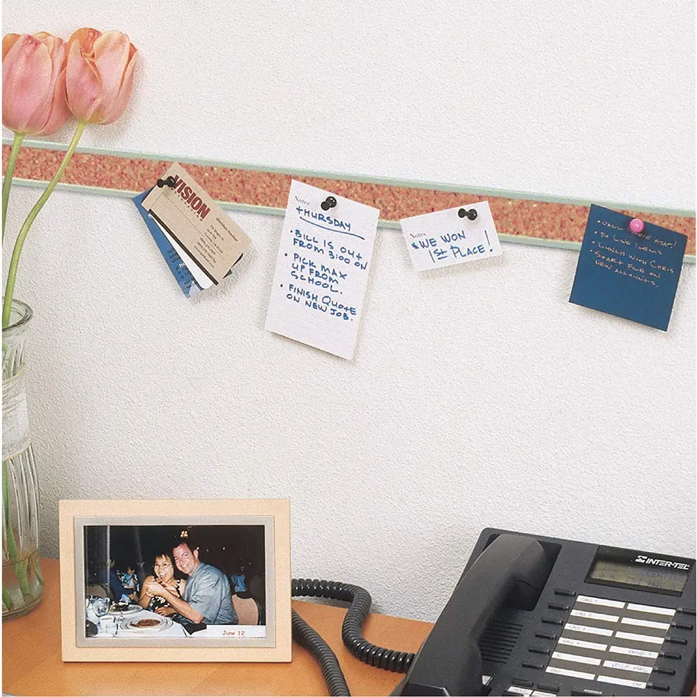 Quartet Bulletin Bar Pin Strip Cork Board 48" x 1" (122cm x 2.5cm) | Aluminum Frame, Natural Cork - view 2