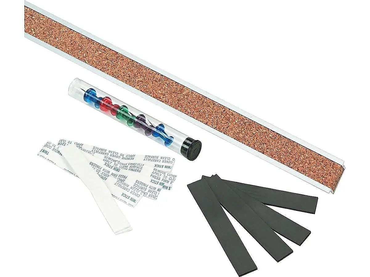 Quartet Bulletin Bar Pin Strip Cork Board 48" x 1" (122cm x 2.5cm) | Aluminum Frame, Natural Cork - view 4
