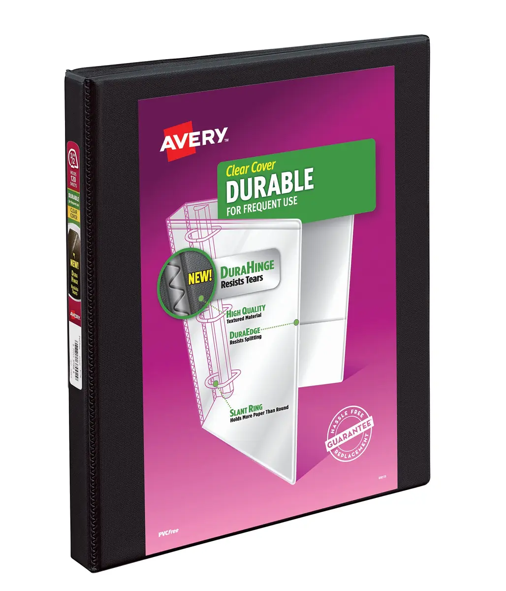 Avery Durable View 3 Ring Binder, 1/2 Inch Slant Rings, 135 Sheet Capacity, Black | Tear-Resistant DuraHinge Spine - main product image