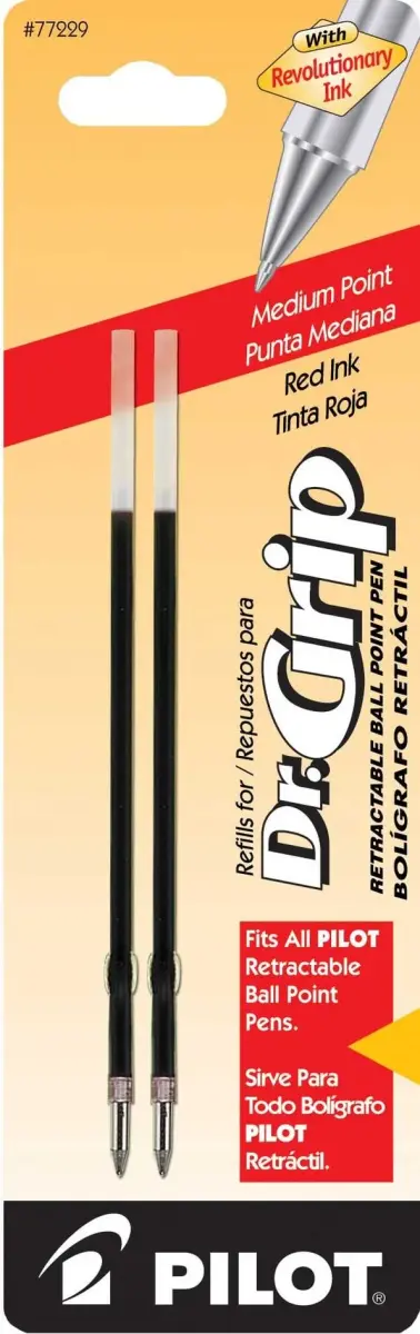 PILOT Dr. Grip Ballpoint Ink Refills Medium Point Red Ink 2-Pack (1.0mm) | Smooth Ink Flow - main product image