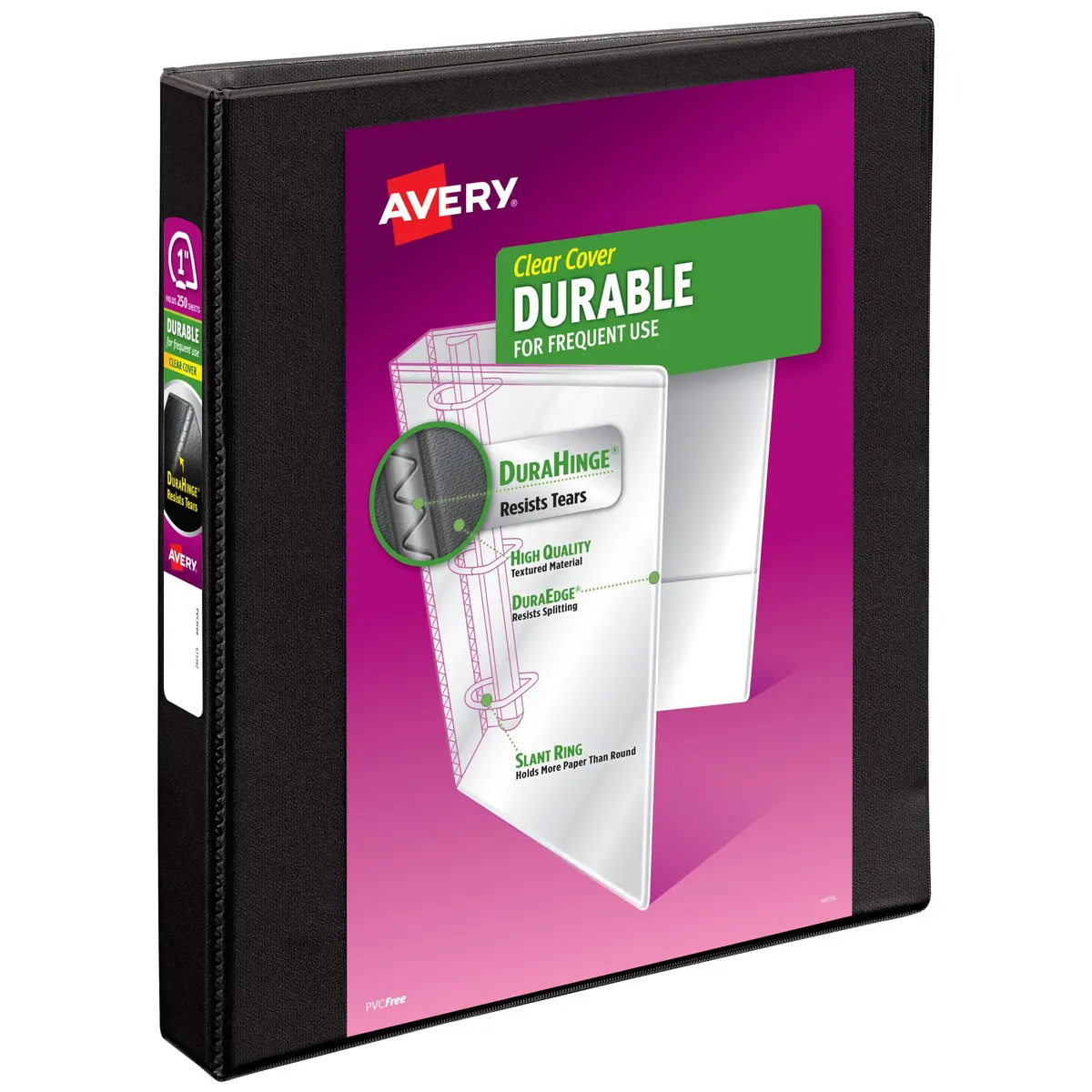 Avery Durable View 3 Ring Binder, 1" Slant Rings, 250 Sheet Capacity, Black | Tear-Resistant Spine & Edges - main product image