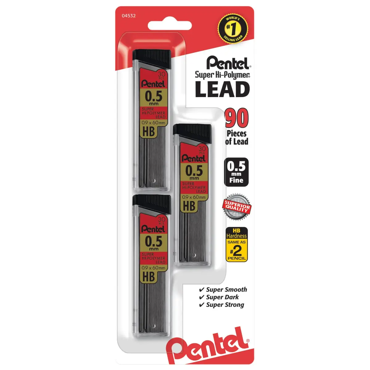 Pentel Super Hi-Polymer Lead Refills 0.5mm HB Fine 90 Pieces | Smooth Ink Flow - main product image