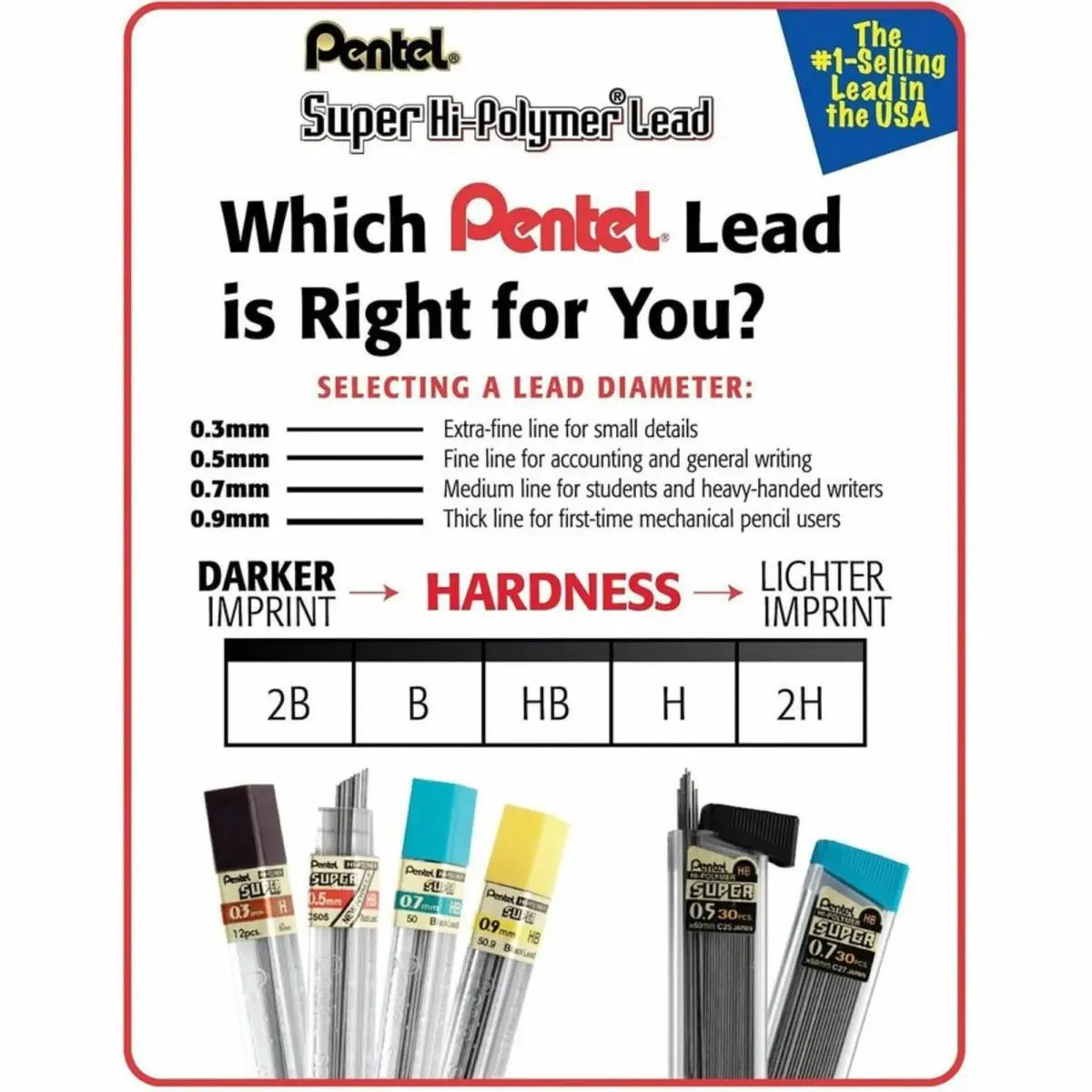 Pentel Super Hi-Polymer Lead Refills 0.5mm HB Fine 90 Pieces | Smooth Ink Flow - view 2