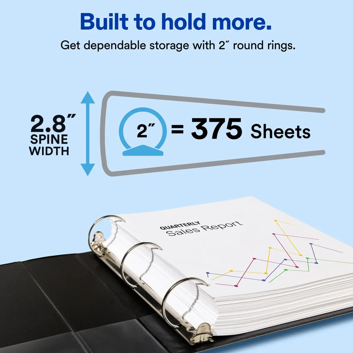 Avery Standard View 3 Ring Binder, 2" Round Rings, 375 Sheet Capacity, White | Clear View Covers for Customization - view 2