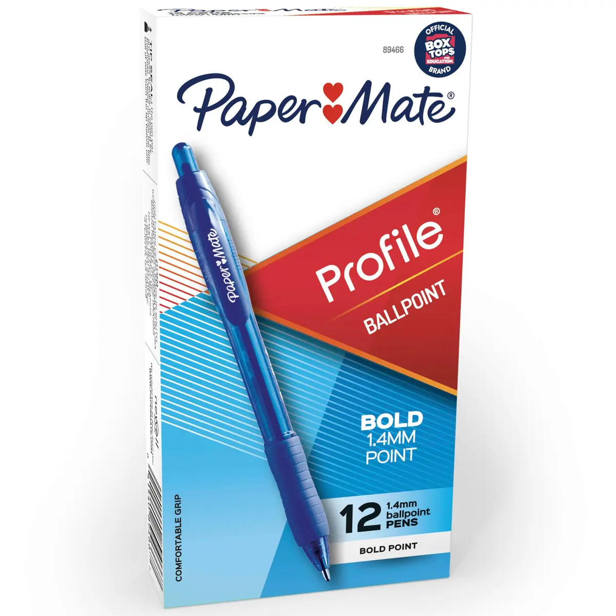 Paper Mate Profile Retractable Ballpoint Pens, Bold 1.4mm Blue Ink, 12 Count | Smooth Ink Flow for Students & Office - main product image
