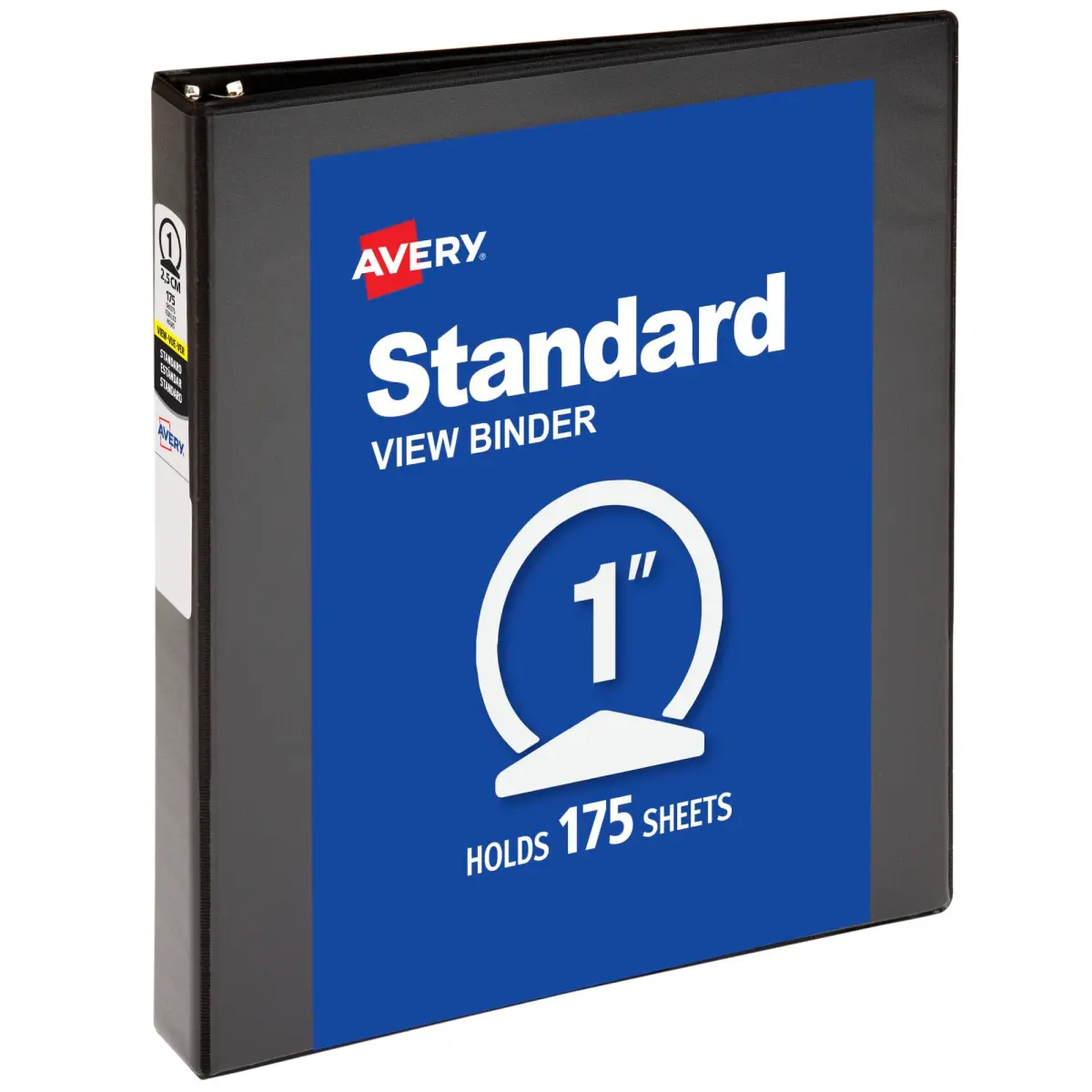 Avery Standard View 3 Ring Binder, 1" Round Rings, 1 Black Binder | Holds 175 Sheets | PVC-Free Pockets - main product image