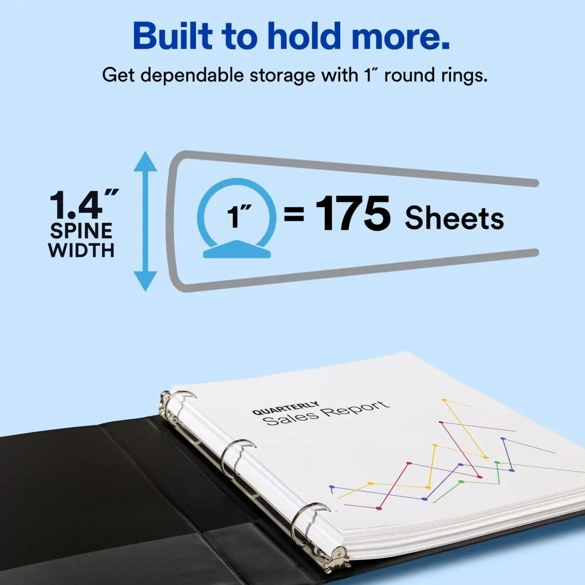Avery Standard View 3 Ring Binder, 1" Round Rings, 1 Black Binder | Holds 175 Sheets | PVC-Free Pockets - view 2