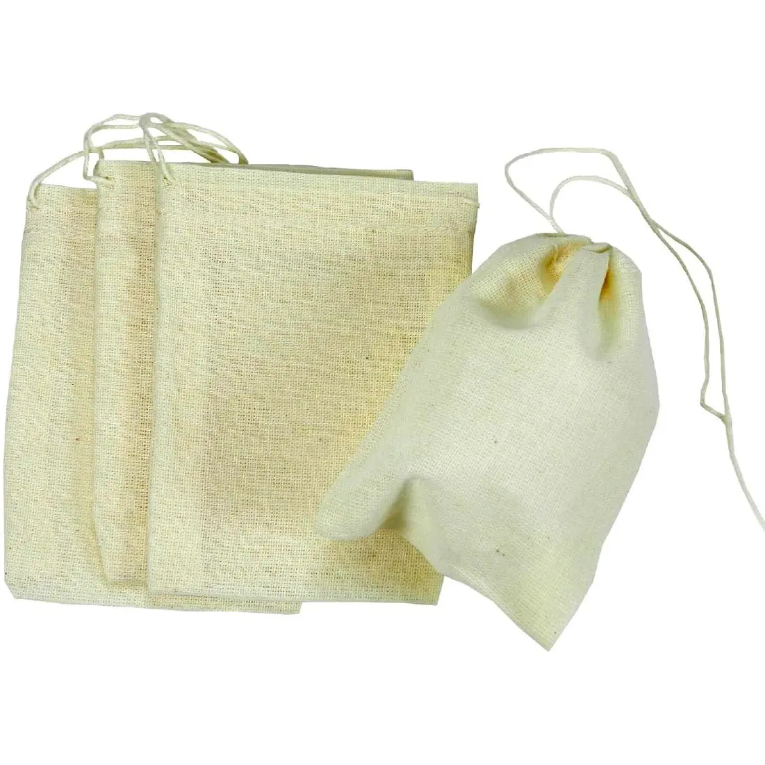 Regency Wraps 100% Cotton Drawstring Bags, Spice & Tea, 7.62cm x 10.16cm (3" x 4"), 4 Pack | Reusable Food Storage Pouches - main product image