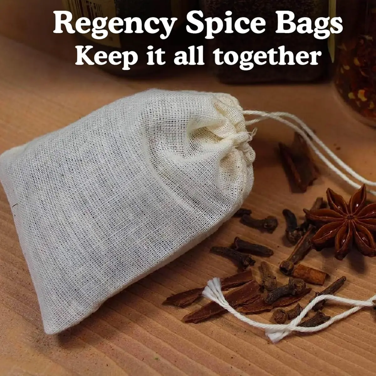 Regency Wraps 100% Cotton Drawstring Bags, Spice & Tea, 7.62cm x 10.16cm (3" x 4"), 4 Pack | Reusable Food Storage Pouches - view 2