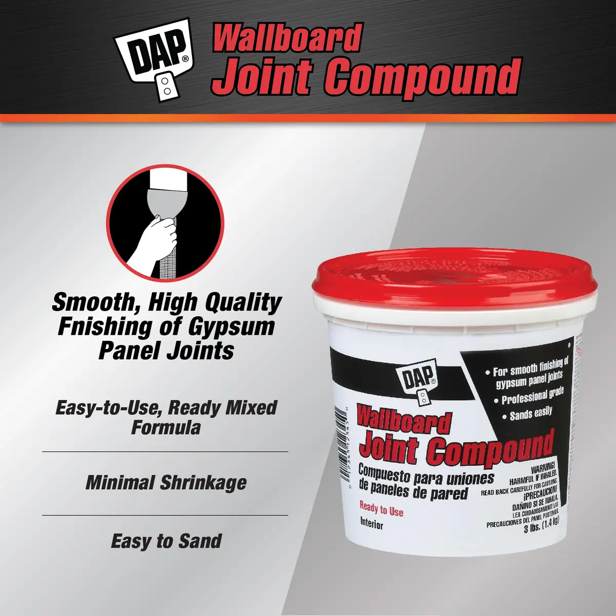 DAP White 3 lb (1.36 kg) Wallboard Joint Compound | Professional Drywall Finishing Paste - view 2