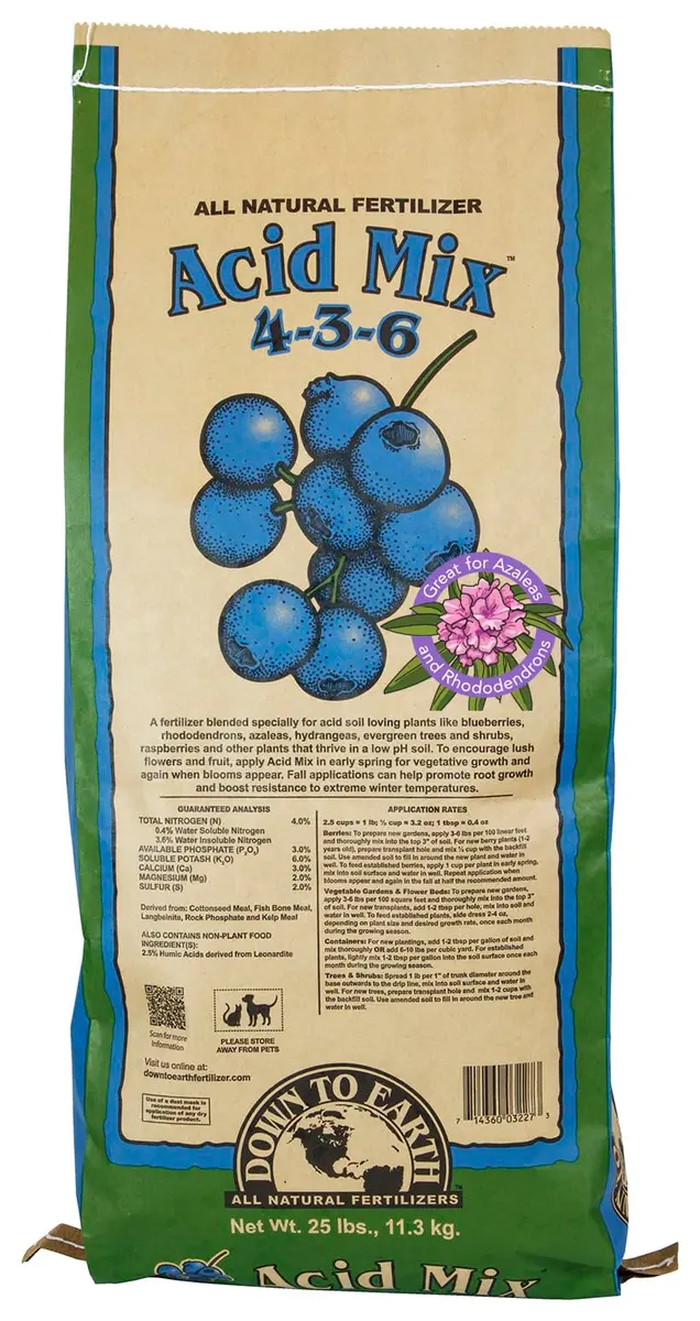 Down To Earth All Natural Fertilizers Organic Acid Mix 25 lb | Acid-Loving Plant Fertilizer - main product image