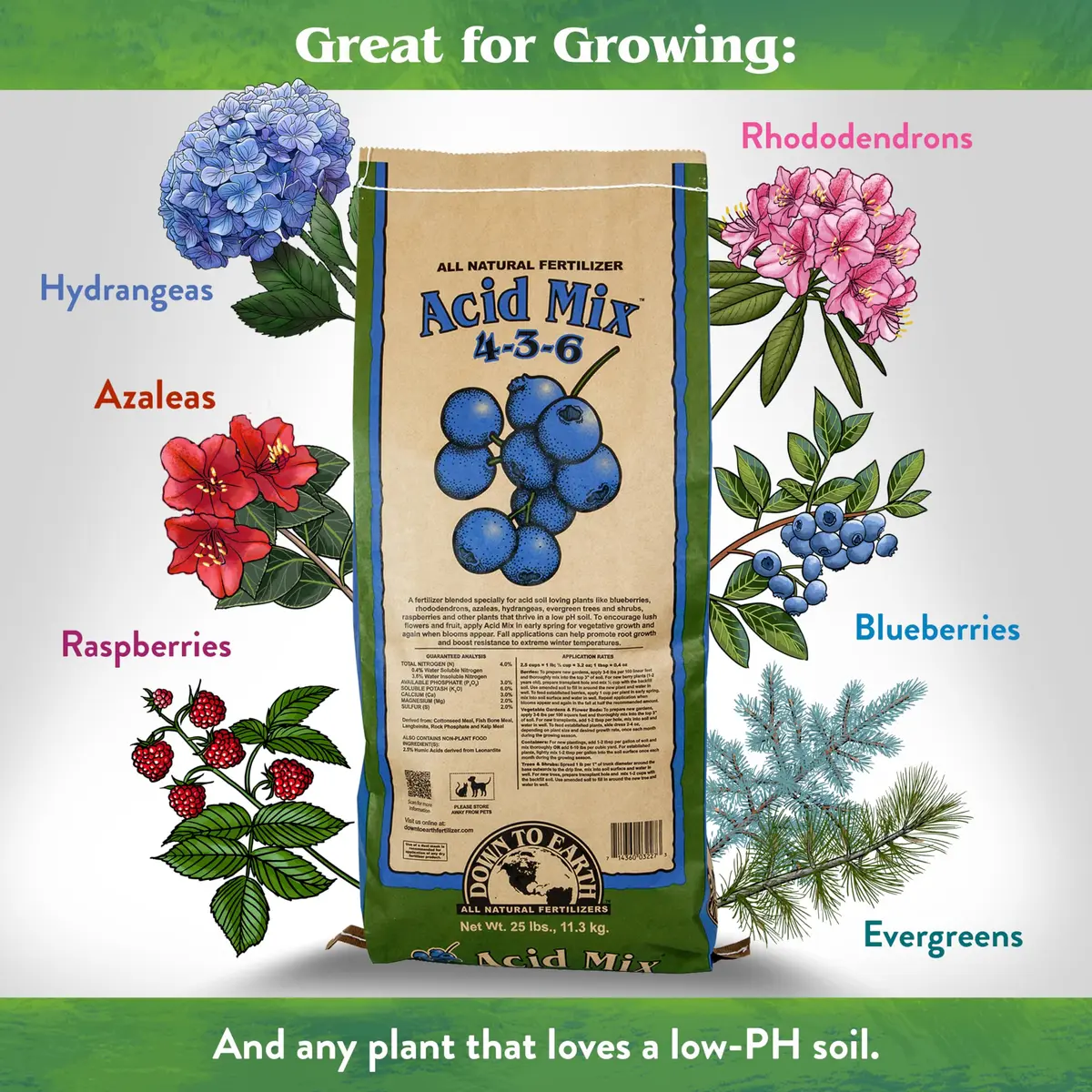 Down To Earth All Natural Fertilizers Organic Acid Mix 25 lb | Acid-Loving Plant Fertilizer - view 2