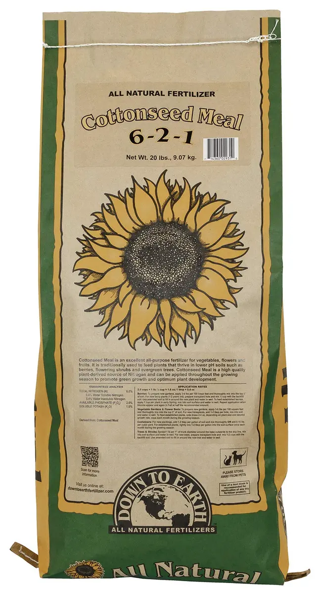 Down To Earth All Natural Fertilizers Organic Cottonseed Meal 20lb | 6-2-1 formula for low pH soils - main product image