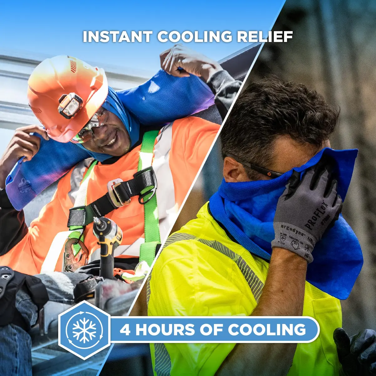 Ergodyne Chill-Its 6602 Evaporative Cooling Towel, Blue 13 inches x 29.5 inches | Instant cooling relief for heat-exposed workers and outdoor enthusiasts - view 2