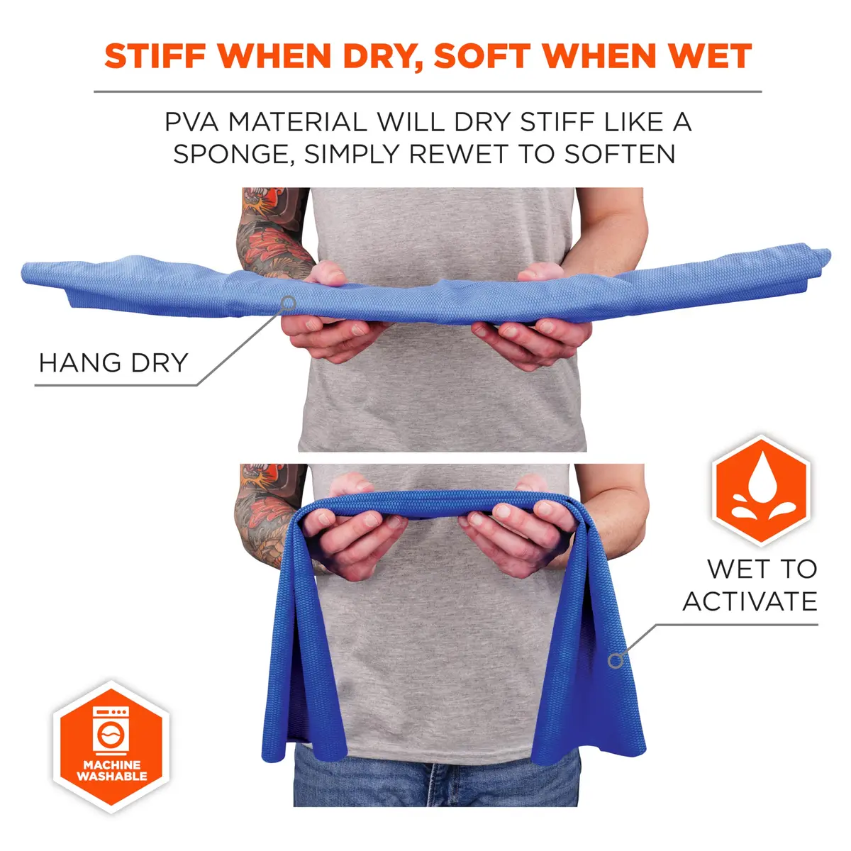 Ergodyne Chill-Its 6602 Evaporative Cooling Towel, Blue 13 inches x 29.5 inches | Instant cooling relief for heat-exposed workers and outdoor enthusiasts - view 4