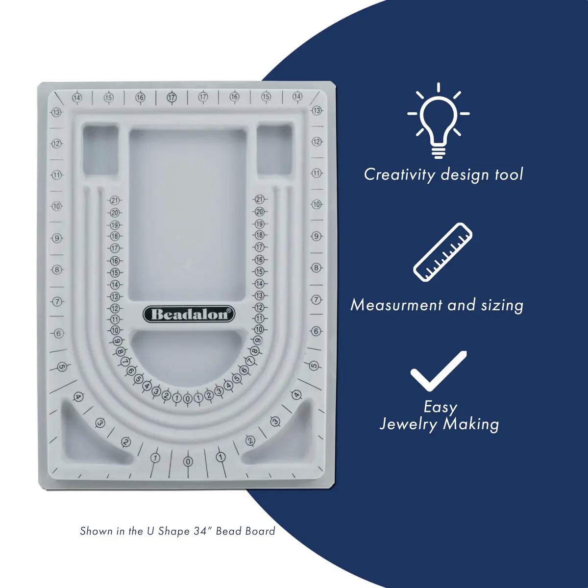 Beadalon Professional Bead Board with Case, 46 inch U Shape | Flocked Grey Surface for Jewelry Making - view 2