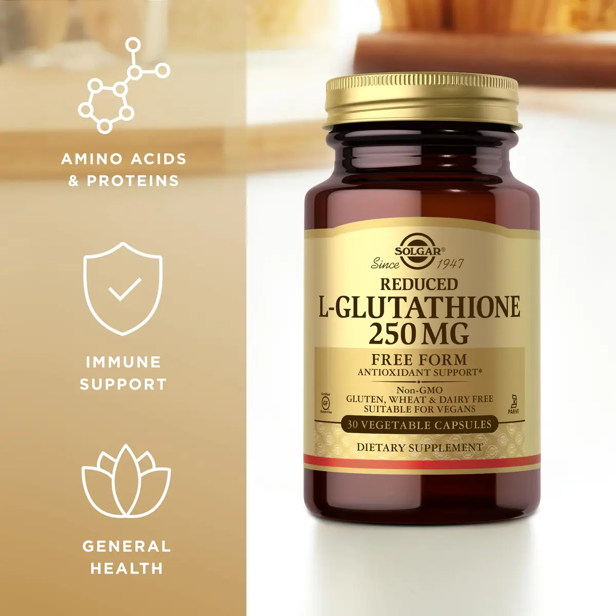 Solgar Reduced L-Glutathione 250 mg Vegetable Capsules | 30 Count (77g) - view 4