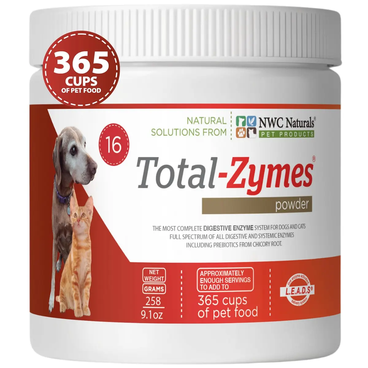 NWC Naturals Total-Zymes Digestive Enzymes for Dogs and Cats 8 oz. Powder | Broad-Spectrum Animal Digestive Support - main product image