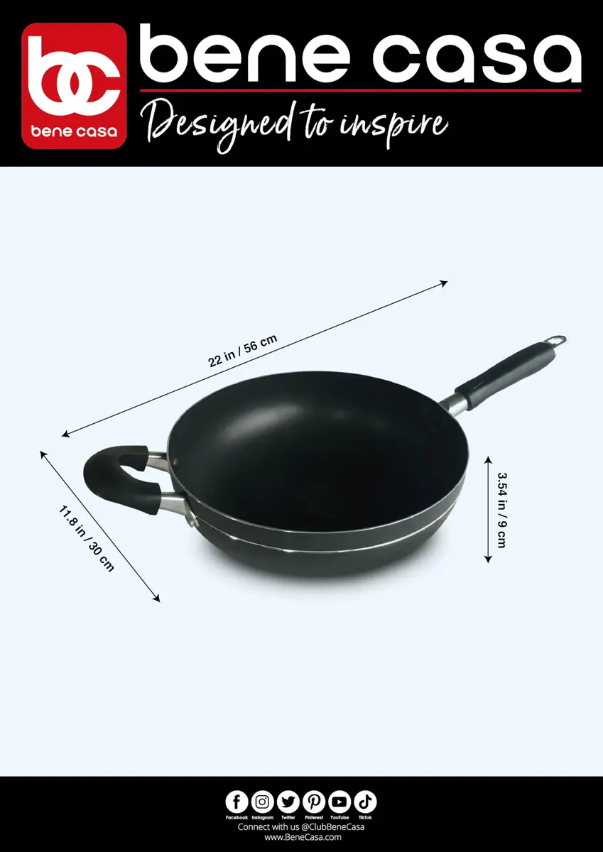 Bene Casa Wok 12-inch Aluminum Non-Stick Stir-Fry Pan | Stay Cool Double Handle Oven Safe - view 2