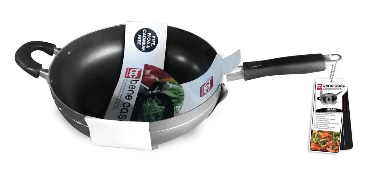 Bene Casa Wok 12-inch Aluminum Non-Stick Stir-Fry Pan | Stay Cool Double Handle Oven Safe - view 3