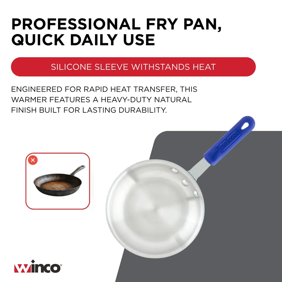 Winco 7 Inch Aluminum Fry Pan with Silicone Sleeve | Commercial-Grade, Even Heat Distribution - view 7