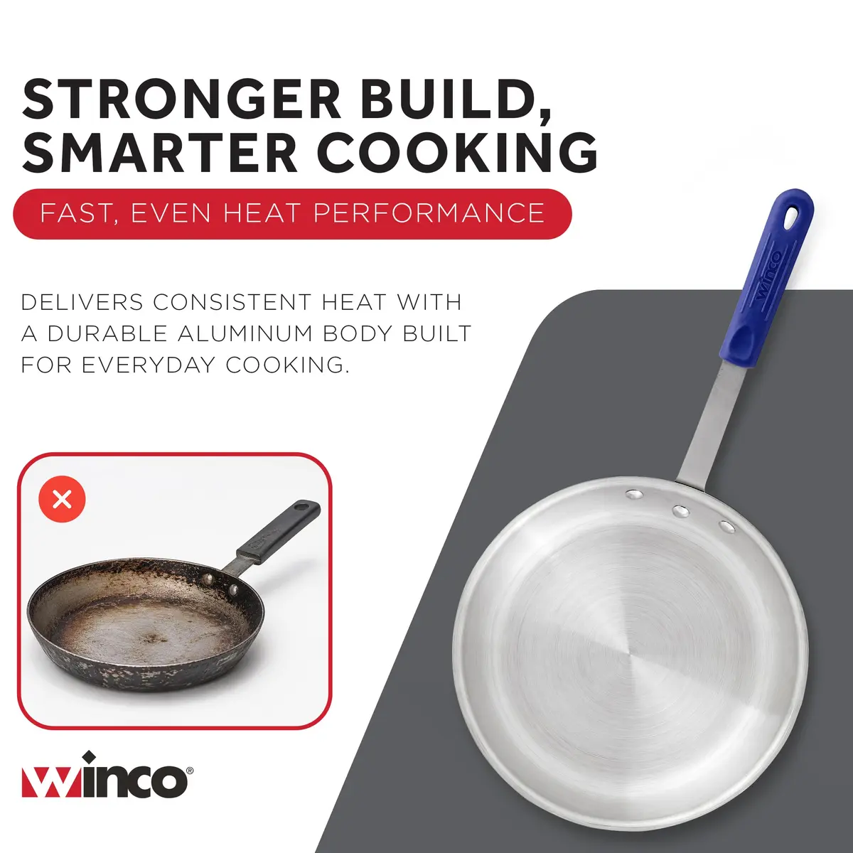 Winco 12" Aluminium Fry Pan with Cool Touch Handle | Natural Finish for Saute & Frying - view 7