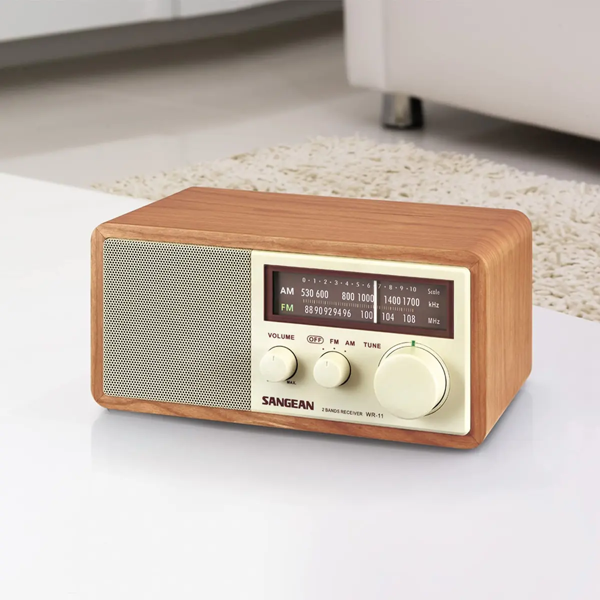 Sangean WR-11 Wood Cabinet AM/FM Tabletop Analog Radio, Powerful Speaker | Vintage Design with Superior Reception - view 6