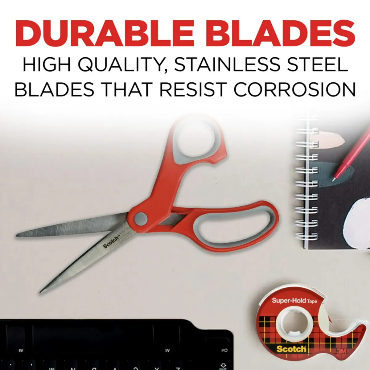 Scotch Multi-Purpose Scissors 8 Inches Red & Gray | Ambidextrous Comfort Grip - view 4