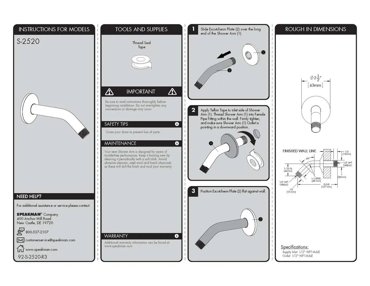 Speakman S-2520 Clean and Simple Shower Arm and Flange 5.5 inches | Polished Chrome Bathroom Fixture - view 4