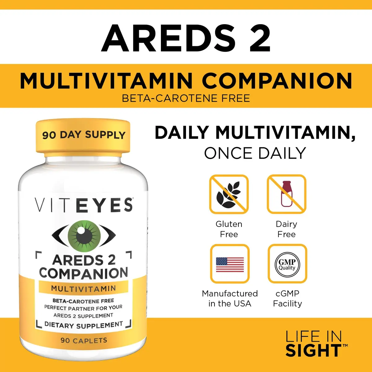 Viteyes Classic AREDS 2 Companion Multivitamin 90 Caplets | Beta-Carotene Free Eye Support - view 5