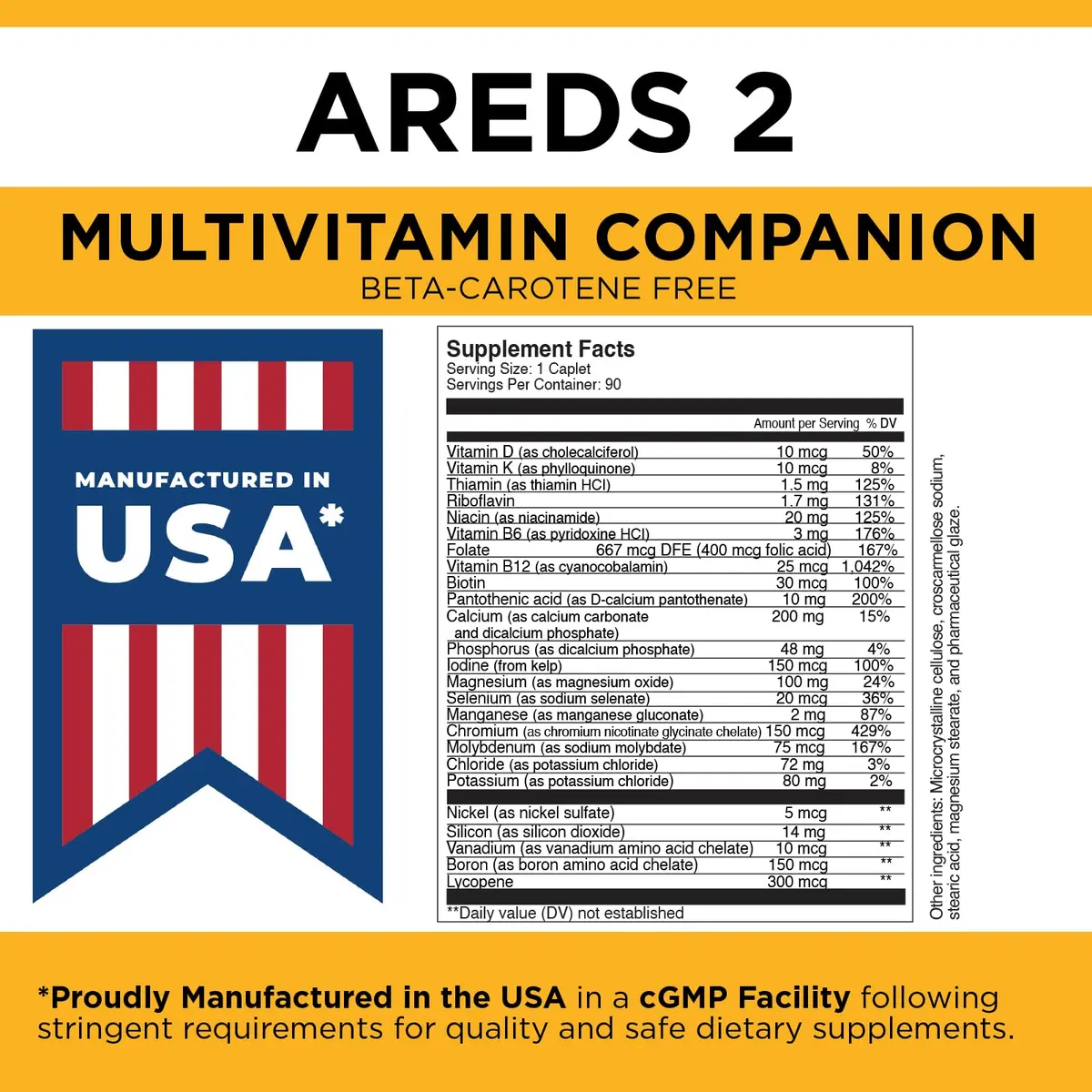 Viteyes Classic AREDS 2 Companion Multivitamin 90 Caplets | Beta-Carotene Free Eye Support - view 6