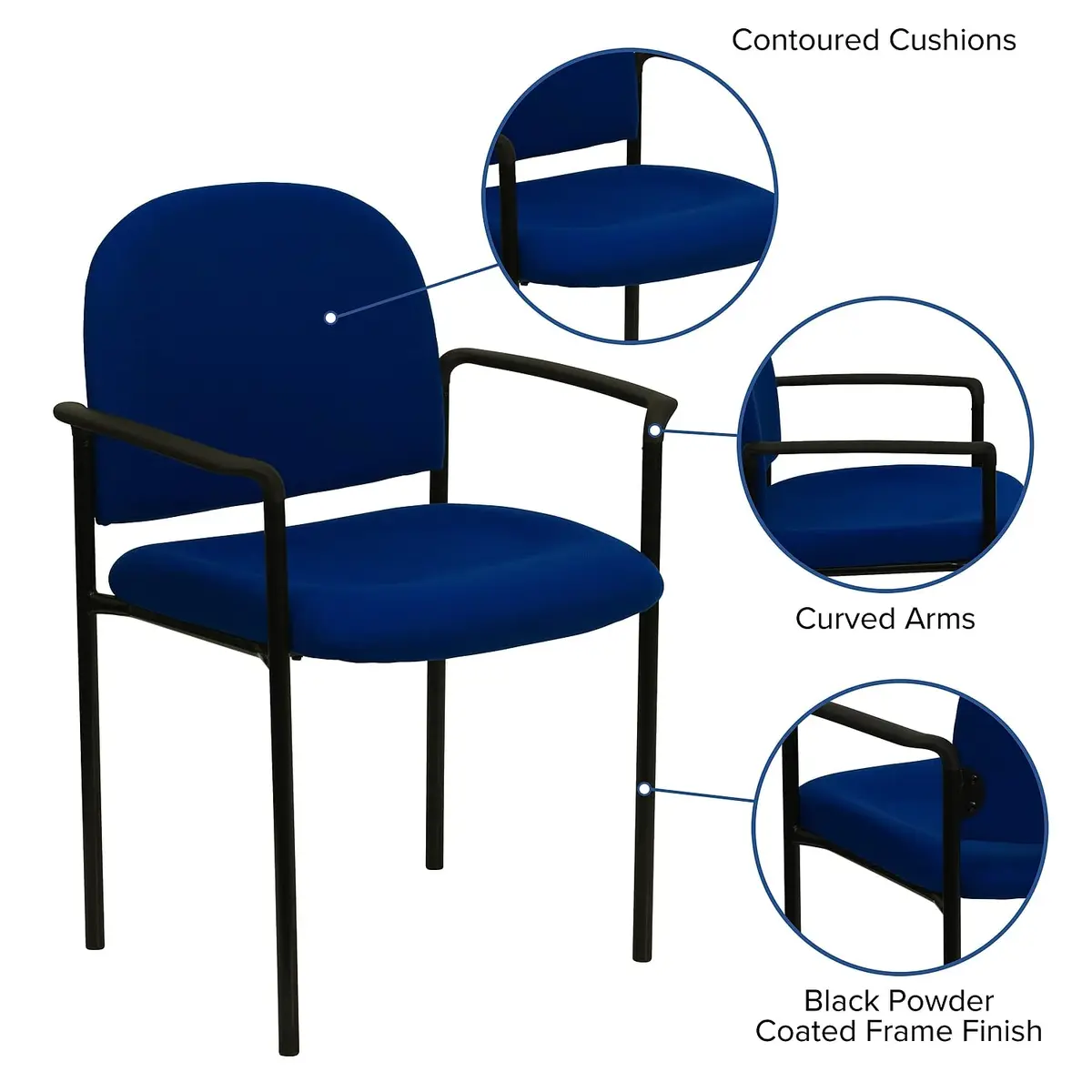 Flash Furniture Steel Stackable Reception Chair with Arms, Navy | Ergonomic, Heavy Duty Steel Frame, 5 Chairs Stackable - view 3