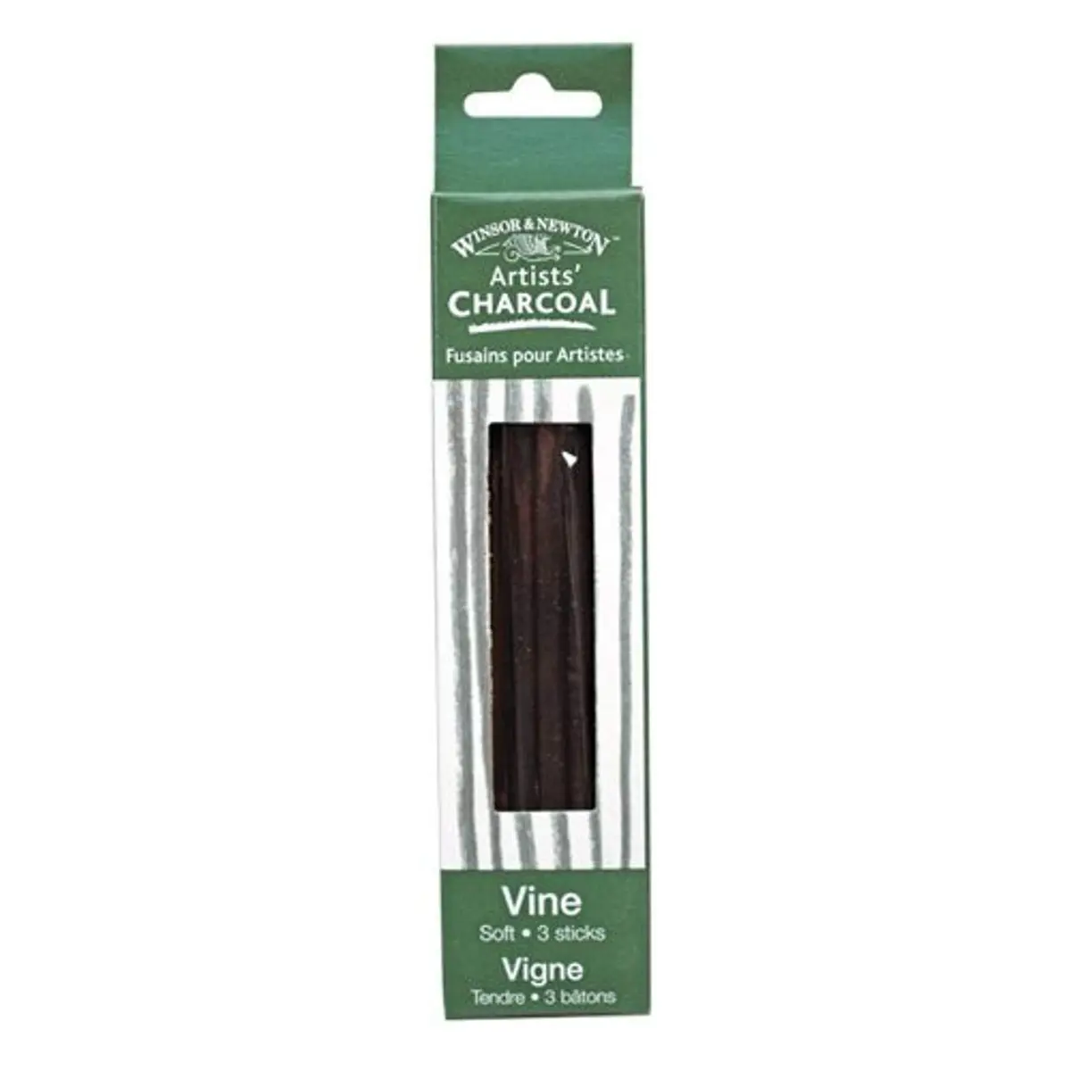 Winsor & Newton Artist Vine Charcoal Sticks, Soft, Box of 3 Sticks | Uniform, Baked for Artists' Use - main product image