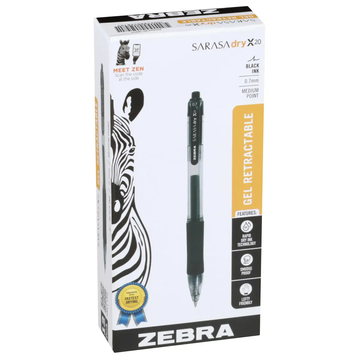 Zebra Pen SARASA Dry X20 Retractable Gel Pen 0.7mm (12-Pack, Black Ink) | Rapid Dry Ink, Smear-Resistant, Ideal for Left-Handed Writers - main product image