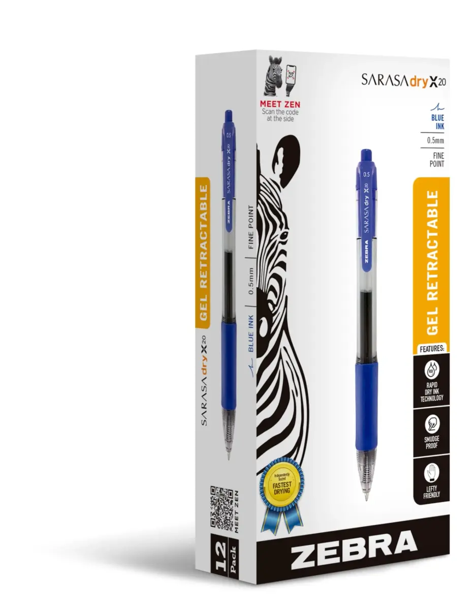 Zebra Pen SARASA Dry X20 Retractable Gel Pen, Blue Ink, 0.7mm, 12-Pack | Smooth Writing, Smudge-Resistant, Ideal for Left-Handed Writers - main product image