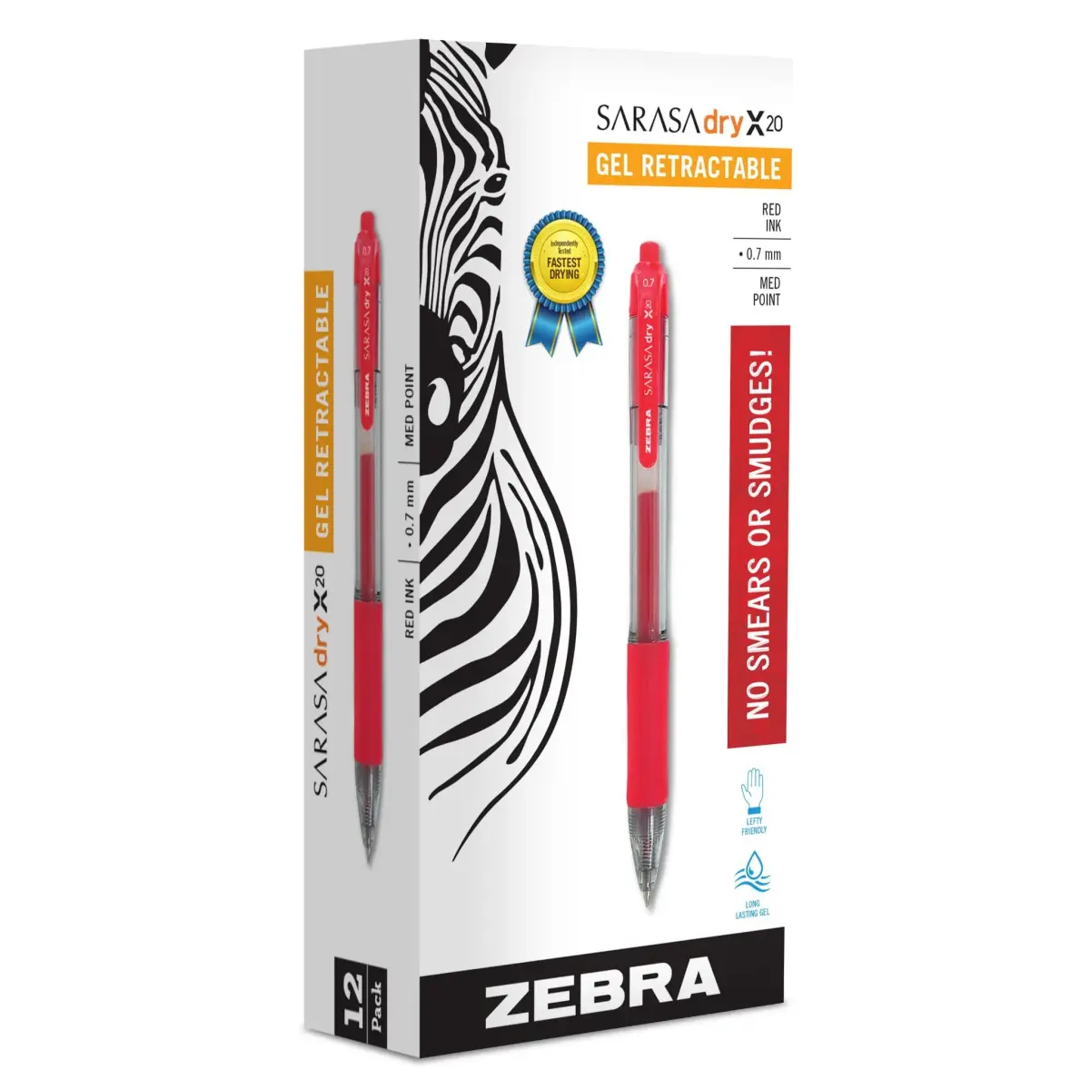 Zebra Pen SARASA Dry X20 Retractable Gel Pen, Red Ink, 0.7mm, 12-Pack | Smooth Writing Experience - main product image