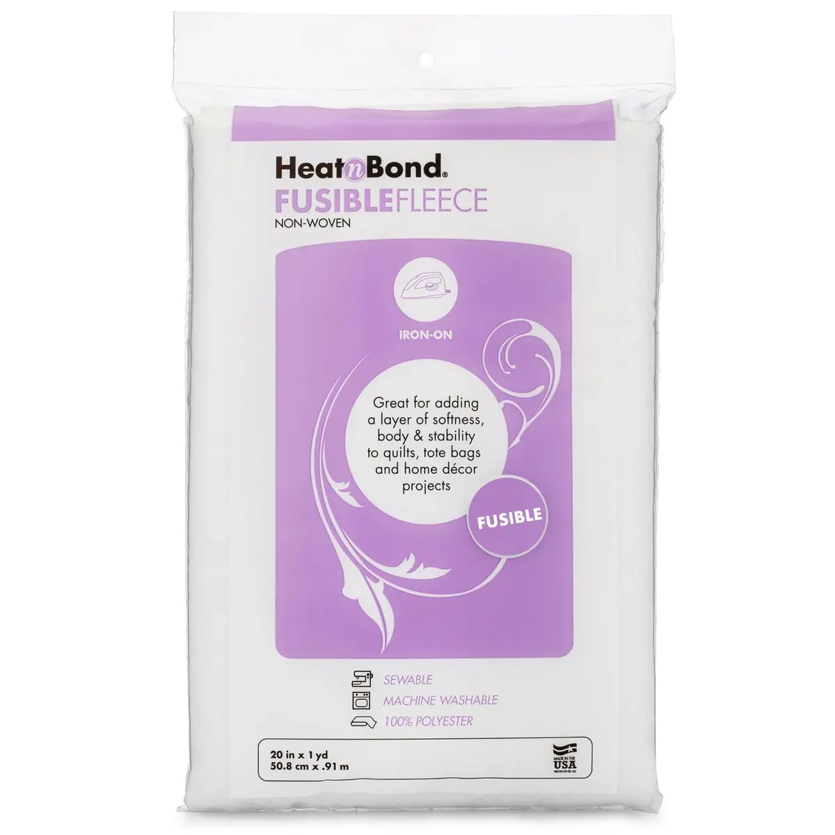HeatnBond Fusible Fleece Iron-On Interfacing 20 Inches x 1 Yard | Lower Loft Support for Bags & Decor - main product image