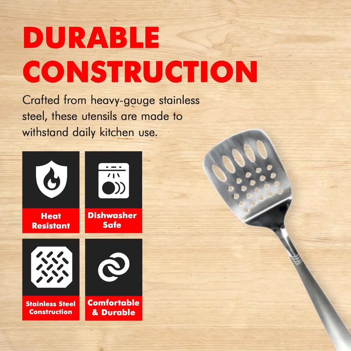 Chef Craft Stainless Steel Slotted Turner | Heavy Gauge, Dishwasher Safe, 12.5 inch - view 2