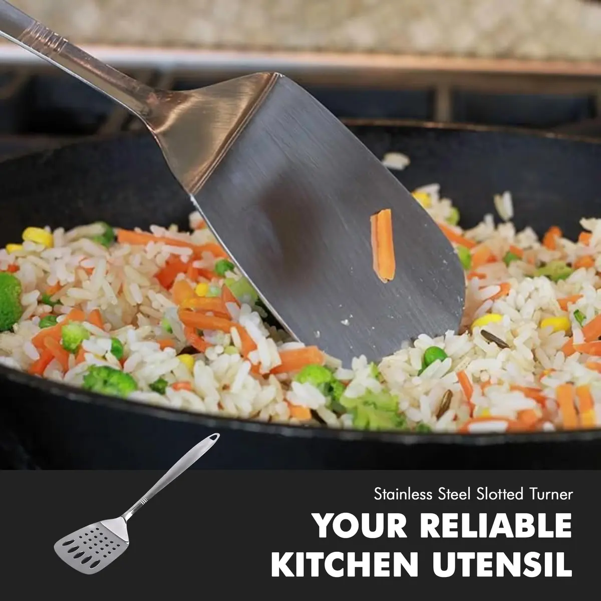 Chef Craft Stainless Steel Slotted Turner | Heavy Gauge, Dishwasher Safe, 12.5 inch - view 3